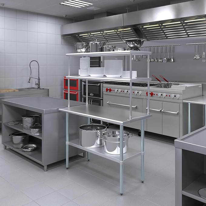 Amgood Stainless Steel Work Table Double Tier Overshelf | Metal Kitchen Prep - Image 4