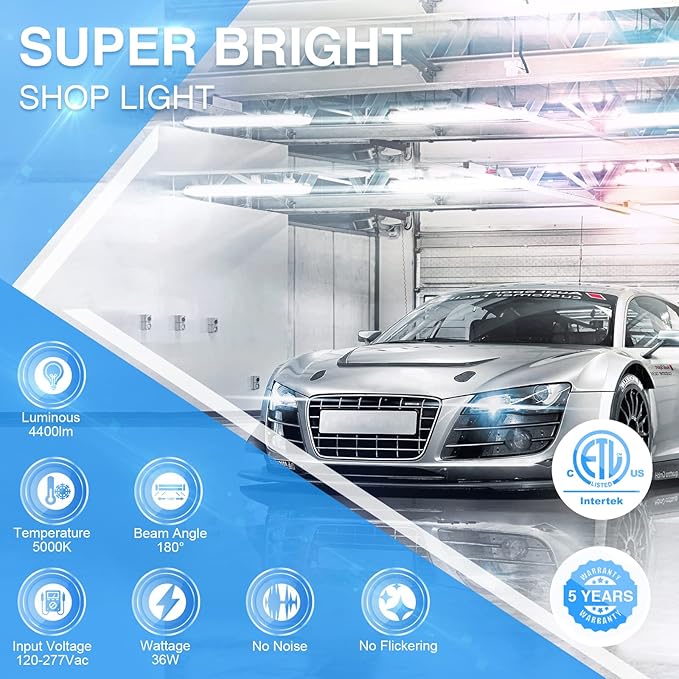 Ensenior 6 Pack Linkable Led Shop Light 4ft - Image 2