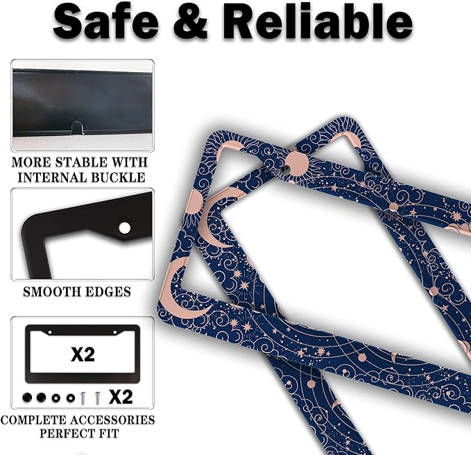 License Plate Frames for Women Blue License Plate Holder for Men Moon Sun - Image 4