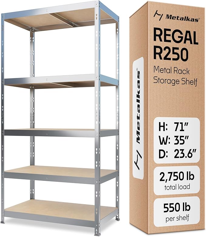 Storage Shelves: 5 Storage Shelves Heavy Duty w/ 2, 750 lb Total Load Capacity by Metalkas