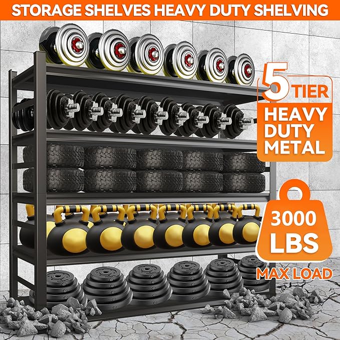 Adjustable 5-Tier Garage Shelving, Heavy Duty Steel Storage Rack, High Load - Image 4