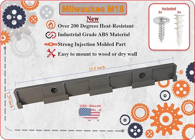 Milwaukee M18 Battery Holder | 4x 18V Battery Storage | Wall Mount | Grey ABS | - Image 2