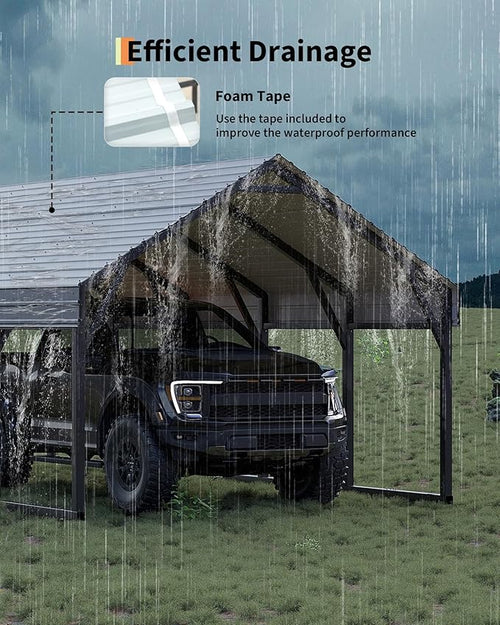 12 x 26 FT Metal Carport, Heavy Duty Carports Reinforced Frame and Steel Roof - Image 2