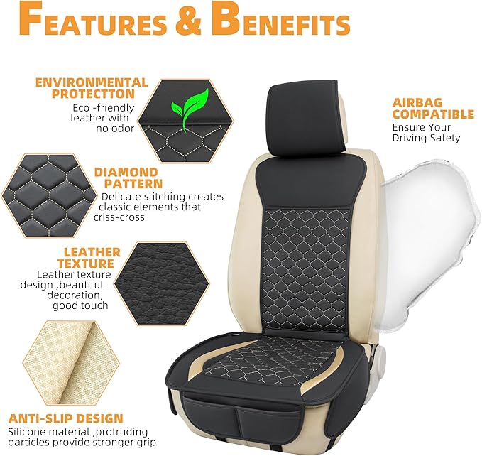 Elantrip 2PCs Front Car Seat Covers Leather Car Seat Protector Universal fit - Image 5