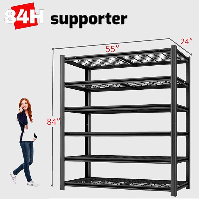 6 Tier Metal Shelving Unit, Adjustable Storage Shelves, Living Room - Image 3