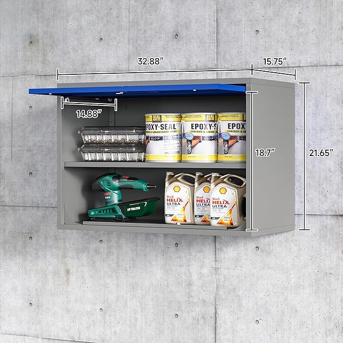 Metal Wall Cabinet with Locking Door and Shelf, Hanging Garage Cabinets with - Image 3