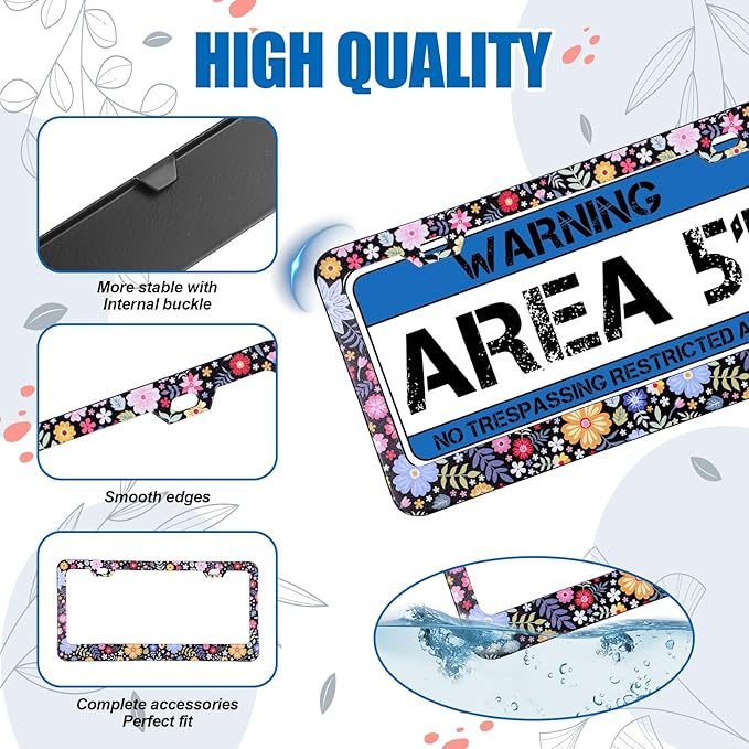 Flower License Plate Frame 2 Pcs Personalized Colorful Floral License Plate - Image 3