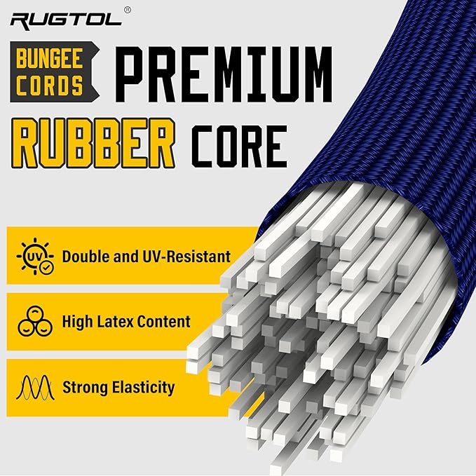 Bungee Cords with Hooks, 60 Inch Adjustable Blue Bungee Cords with Carabiner - Image 3