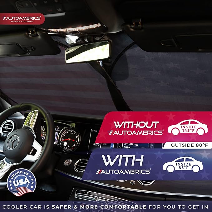 Autoamerics 1-Piece Windshield Sun Shade Grunge American Flag - Image 7