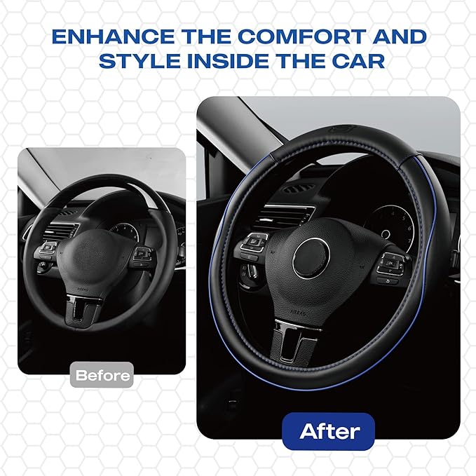 Skechers Memory Foam Steering Wheel Cover, Piping Microfiber Leather Steering - Image 4