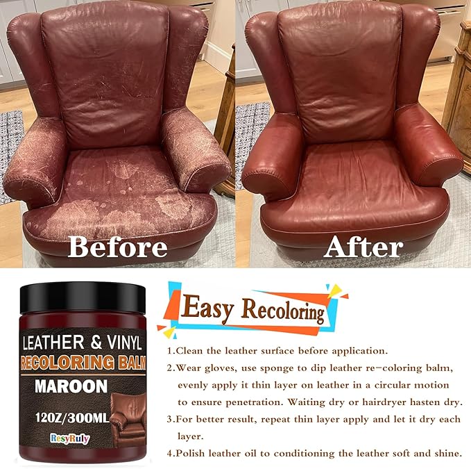 Maroon Leather Repair Kit for Furniture Dye Car Interior Vinyl Seats Paint - Image 4