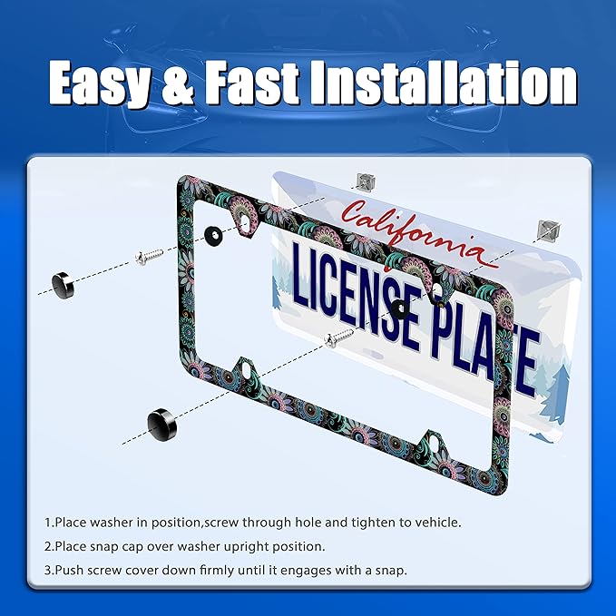 Mandala Flower License Plate Frame License Plate Stainless Steel Parts Funny - Image 3