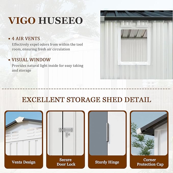 8x5.7x6FT Storage Shed, Outdoor Galvanized Steel Garden Shed - Image 3