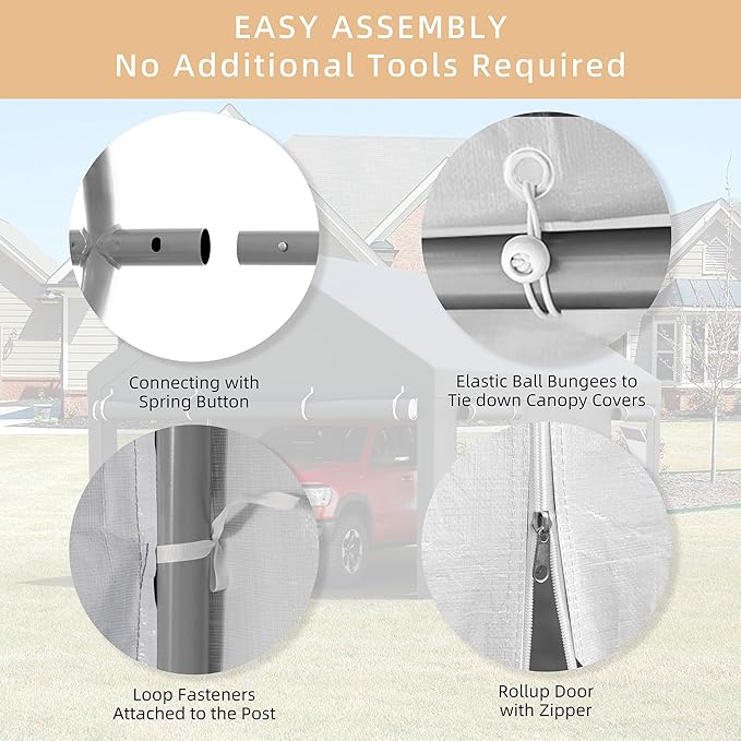 JY QAQA Carport, 10x20 FT Heavy Duty Carport - Image 4