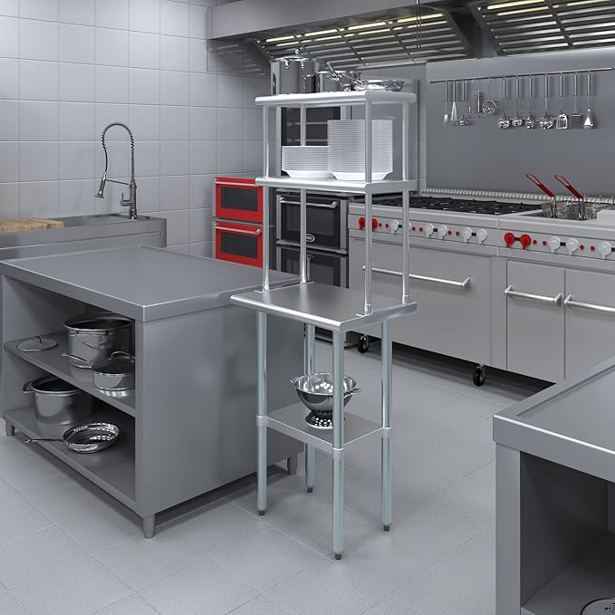 AmGood Stainless Steel Work Table Double Tier Overshelf | - Image 4