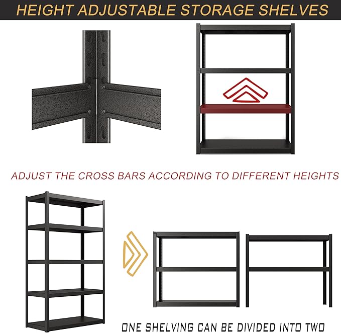 72" Hx47.3 Wx23.6 D 5 Tier Garage Shelving Heavy Duty Garage Storage Shelves - Image 9