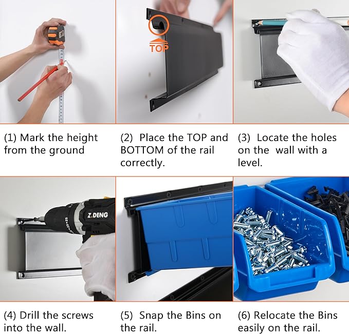 Wallmaster Wall Mounted Storage Bins, Wall Storage Bins Parts Rack 10 Bins&3 - Image 6