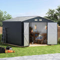 10x10 FT Outdoor Metal Storage Shed, Double Swing Doors, 2 Clear Windows by Unknown