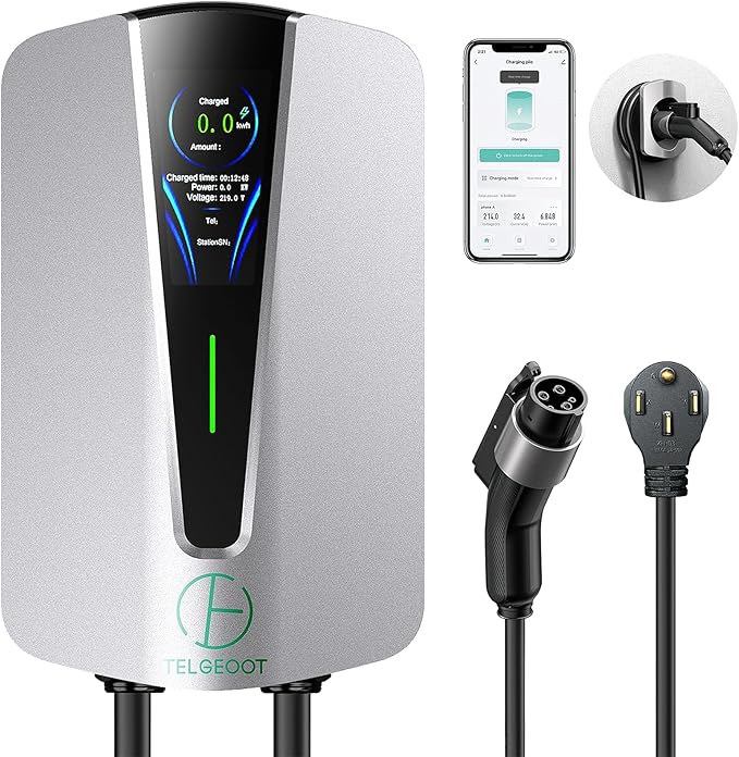 Level 2 EV Charger 48Amp, Indoor/Outdoor Electric Car Charger EVSE SAE J1772 by TELGEOOT