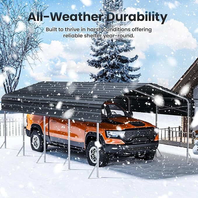 12x20Ft Carport, Heavy Duty Metal Car Port, All-Weather Protection, Easy - Image 6