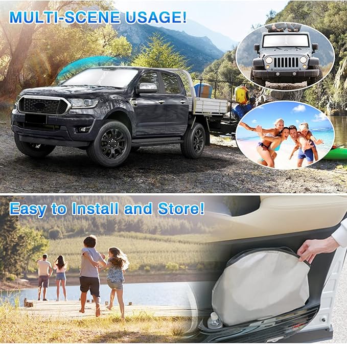 T TGBROS Windshield Sun Shade for 2018-2025 Jeep Wrangler JL & 2/4 Door 4XE & - Image 6