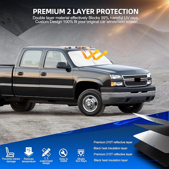 Windshield Sun Shade for Ch-evro-let/Chevy Silverado 1500 1500HD 1999-2006 - Image 3