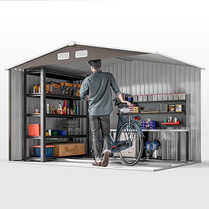 Outsunny 9' x 6' Outdoor Storage Shed, Garden Tool Metal Shed - Image 8