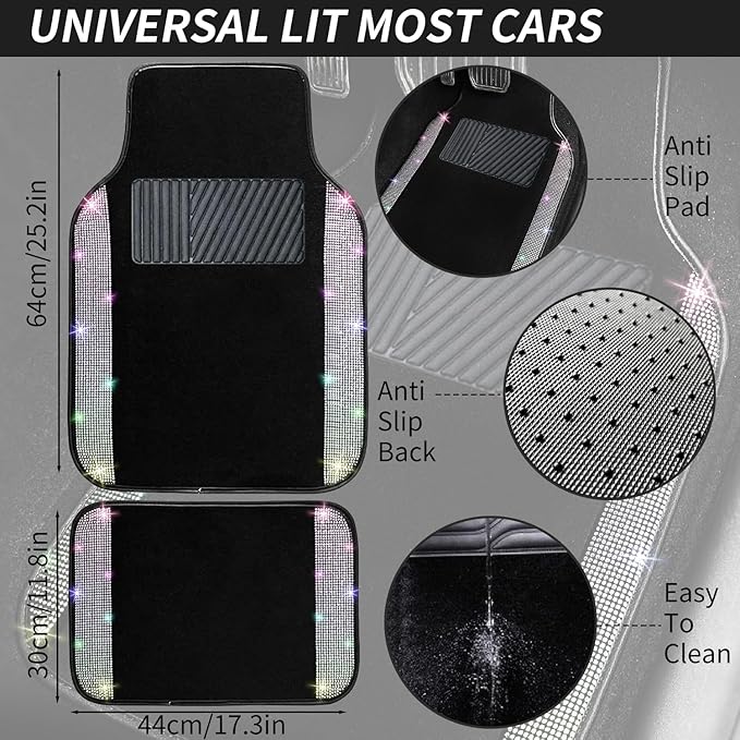 NBTEPEM Multicolor Bling Car Floor Mats Full Set, Universal Fit Most Cars - Image 7