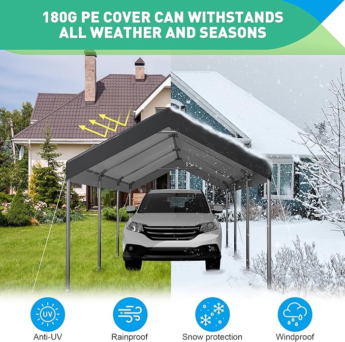 10X20 Ft Heavy Duty Carport Canopy, Portable Garage, Car Tents, Reinforced - Image 6
