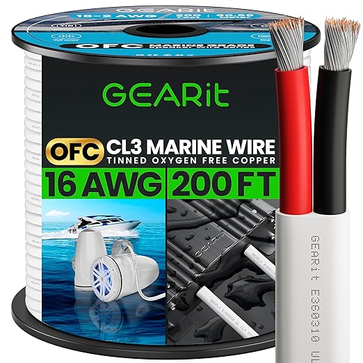 GEARit 16 Gauge Marine Wire, 16/2 AWG Marine Grade Tinned Copper Oxygen Free by GEARit