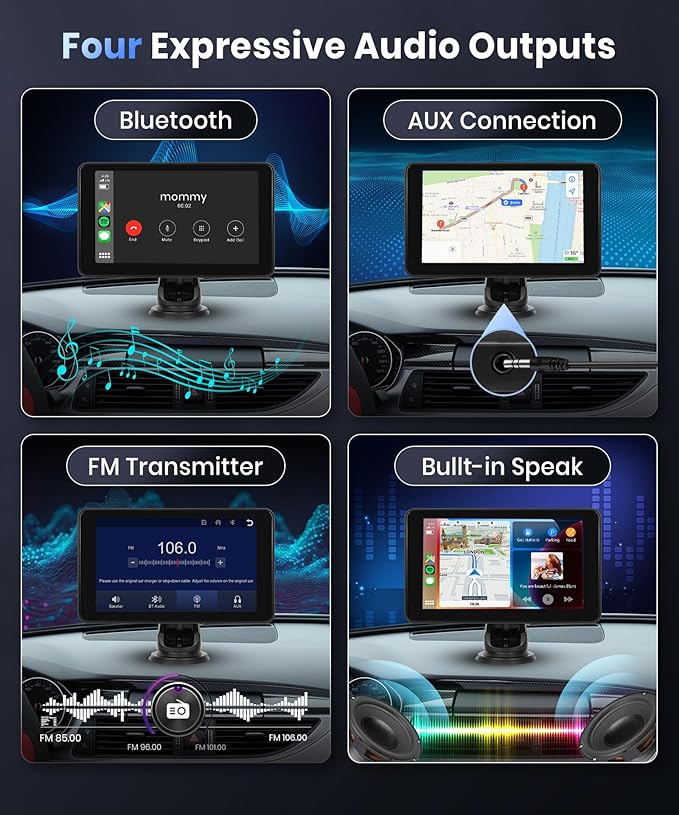 Podofo Wireless Carplay Screen for Car, 7inch 1080P HD IPS Touch Screen - Image 5
