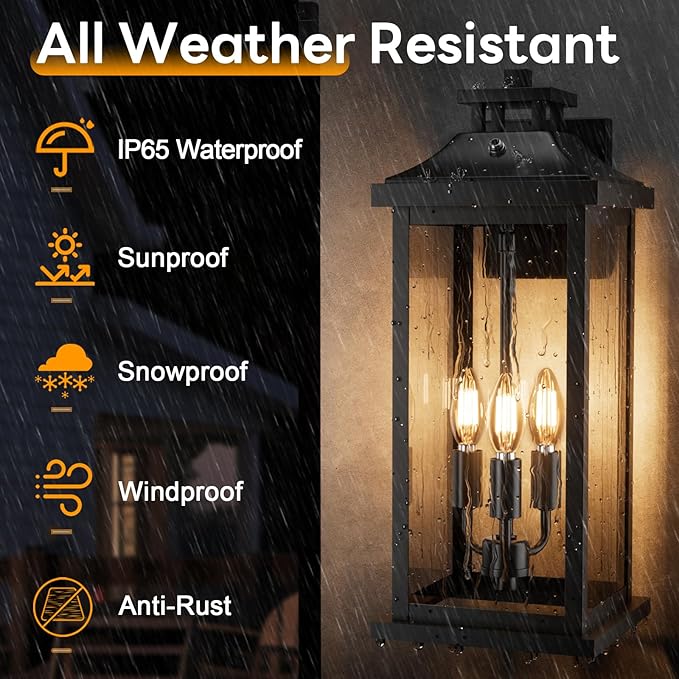 20" Large Dusk to Dawn Exterior Wall Light Fixture 3-Light, Waterproof Modern - Image 2