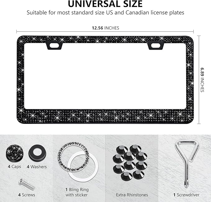 2 Pack Black Bling License Plate Frames - Image 4