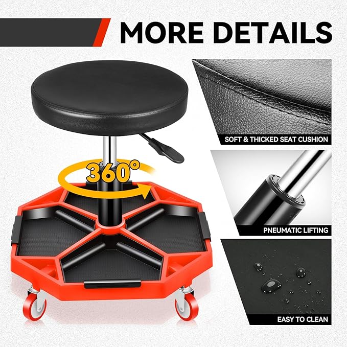 Auto Dynasty Mechanic Stool, Adjustable Rolling Pneumatic Creeper Garage Shop - Image 6