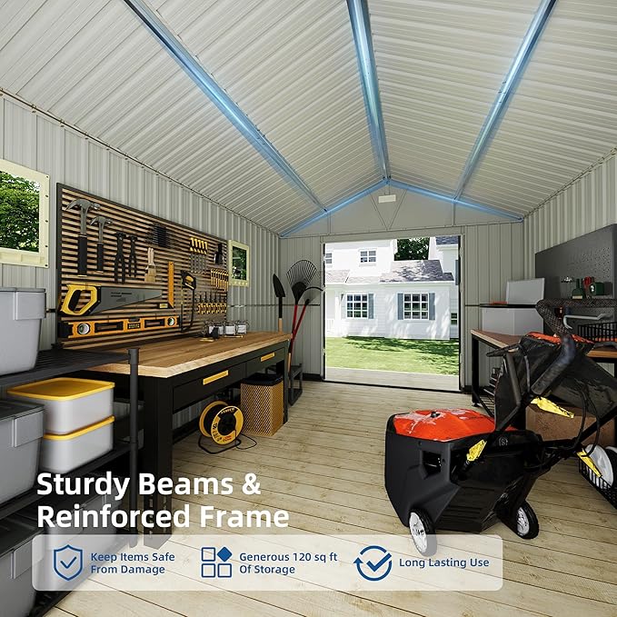10x12FT Outdoor Storage Shed, Metal Garden Shed - Image 3