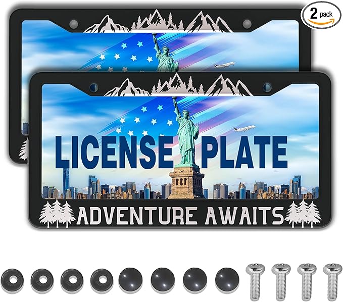 License Plate Frames Black and White License Plate Frame Adventure Awaits by Unknown