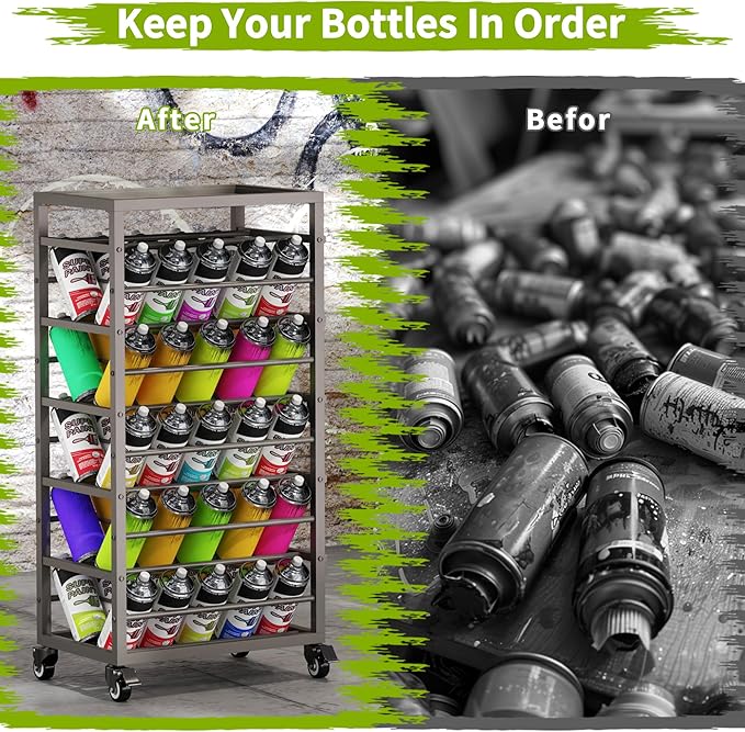 yeshine 50 Can Spray Paint Storage Rack, Metal Aerosol Storage Cart, Rolling - Image 6