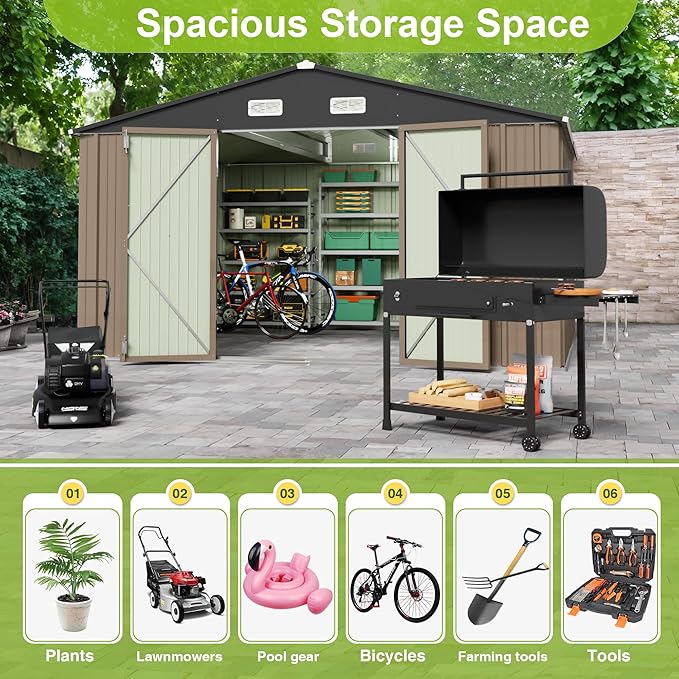JUMMICO 10 x 10 FT Outdoor Storage Shed, Large Metal Garden Shed & Tool Sheds - Image 3