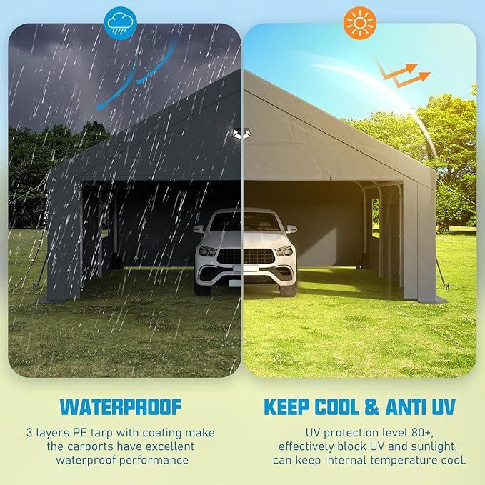 20x20 Carport, Heavy Duty Carport Canopy Garage - Image 6