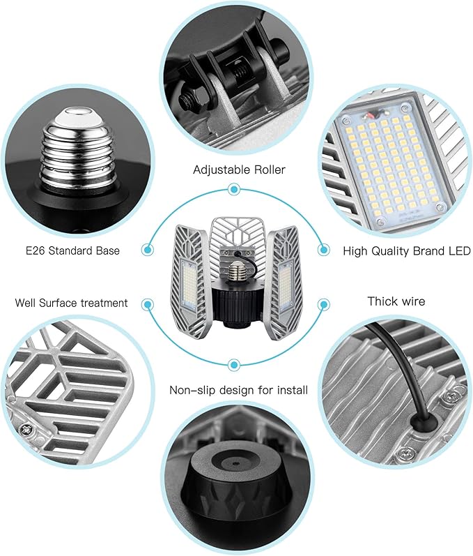 LED Garage Lights, Deformable LED Garage Ceiling Lights 9000 Lumens, 82W CRI 80 - Image 3