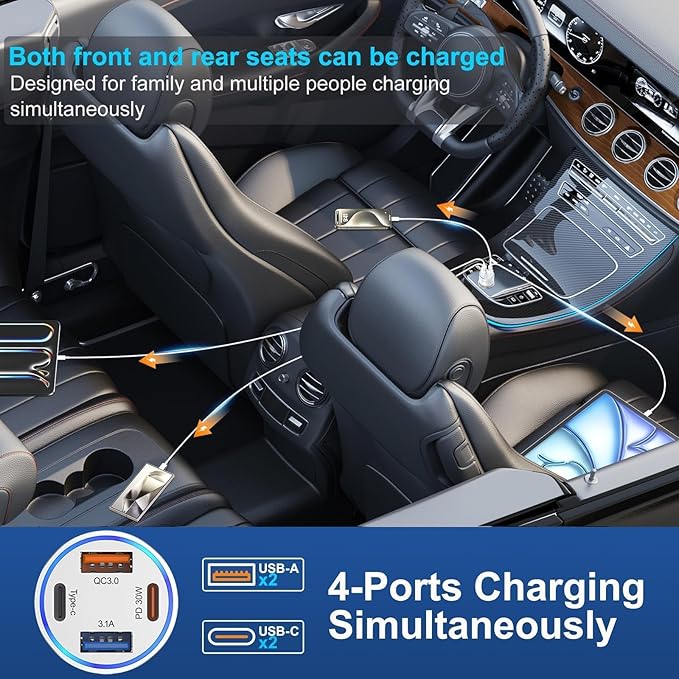 65W Car Phone Charger USB C, 5 Pack 4-Port Cigarette Lighter Adapter, 12V USB C - Image 4