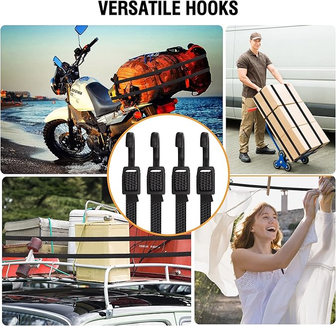 Bungee Cords with Hooks Heavy Duty, Flat Adjustable Bungee Cords with Hooks 80 - Image 6