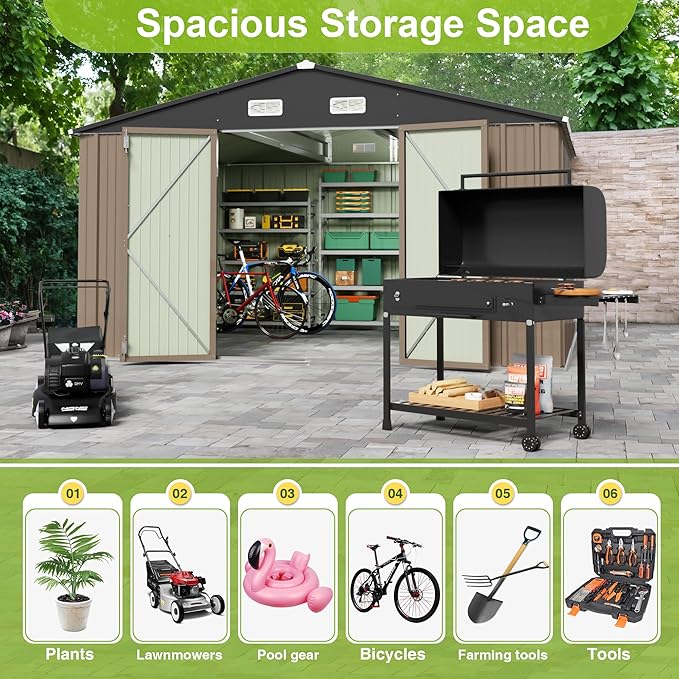 JUMMICO 8 x 10 FT Outdoor Storage Shed, Large Metal Garden Shed & Tool Sheds - Image 3