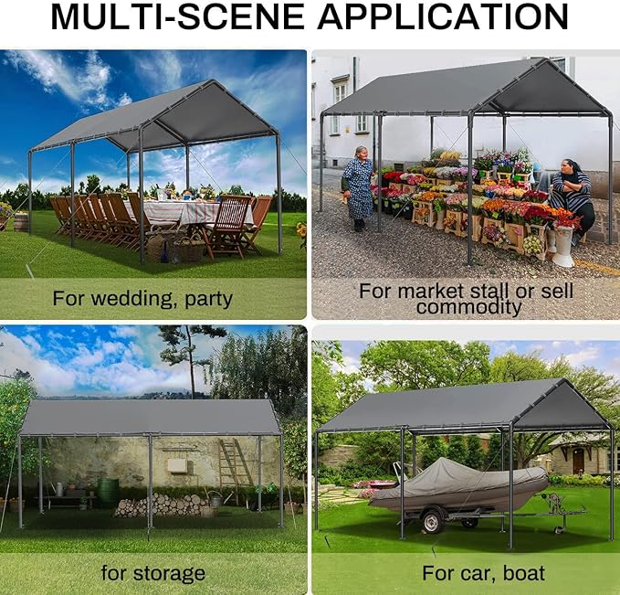 Carport 10x20ft Heavy Duty Car Tent, Portable Garage, Car Shelter, All-Season - Image 3