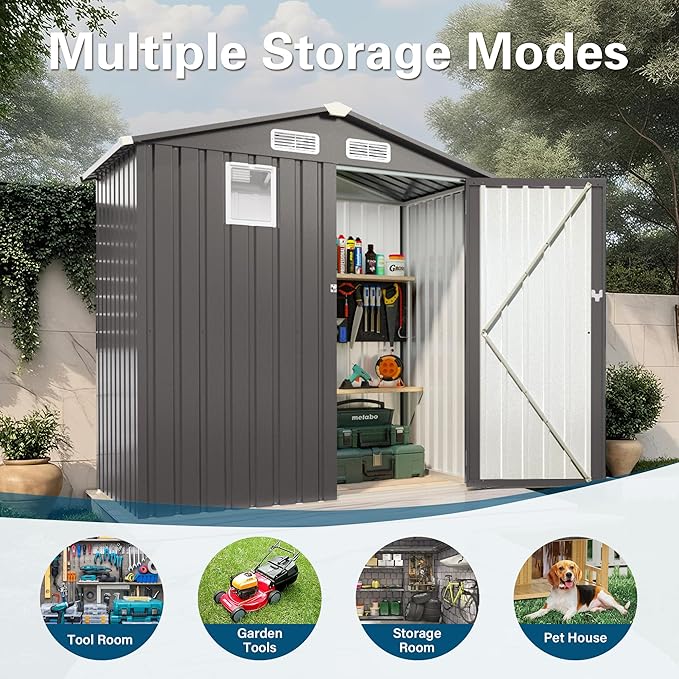 6 x 4 FT Outdoor Storage Metal Shed, Bike Garden Tool Shed - Image 2