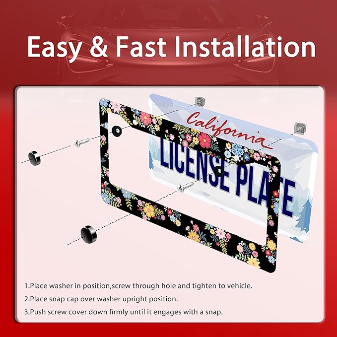 Colorful Flowers License Plate Frame Beautiful Floral License Plate Frames - Image 3