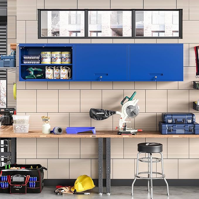 Metal Wall Cabinet with Locking Door and Shelf, Hanging Garage Cabinets with - Image 2