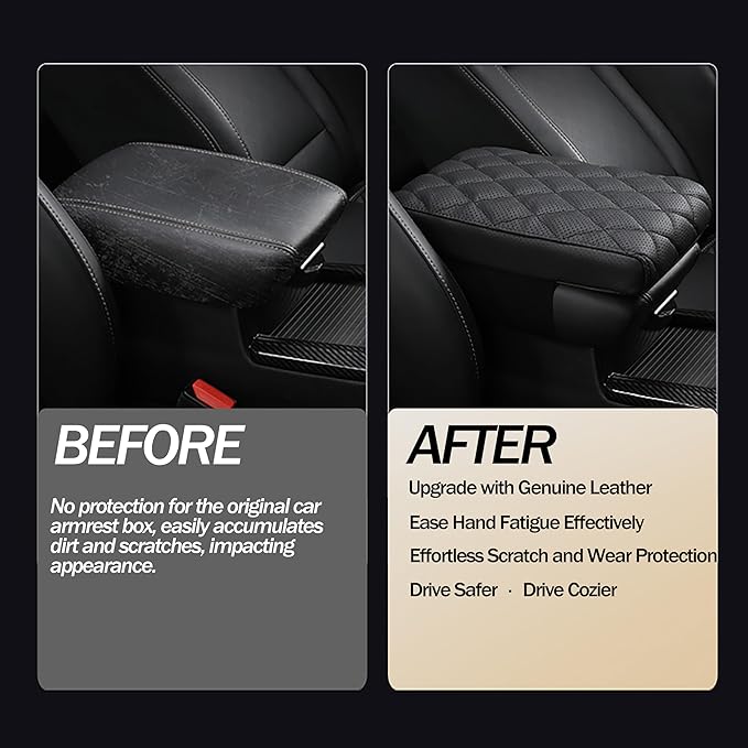 Car Center Console Cover pad Genuine Cowhide Leather, Full size SUV truck arm - Image 7