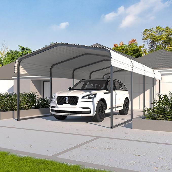 12x20 FT Outdoor Carport with Metal Roof, Heavy Duty Metal Carport Canopy - Image 2