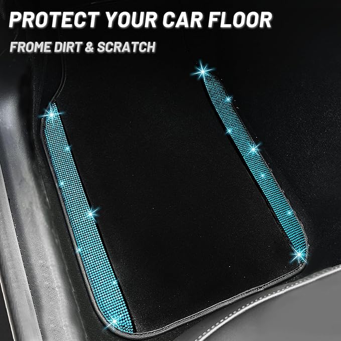 NBTEPEM Aquamrine Bling Car Floor Mats Full Set, Universal Fit Most Cars - Image 8